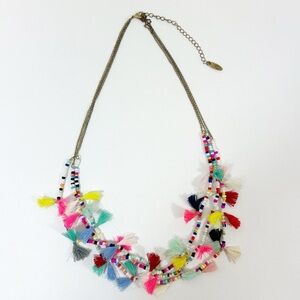 Plunder Colorful Tassle and Beaded Multi stranded Necklace
